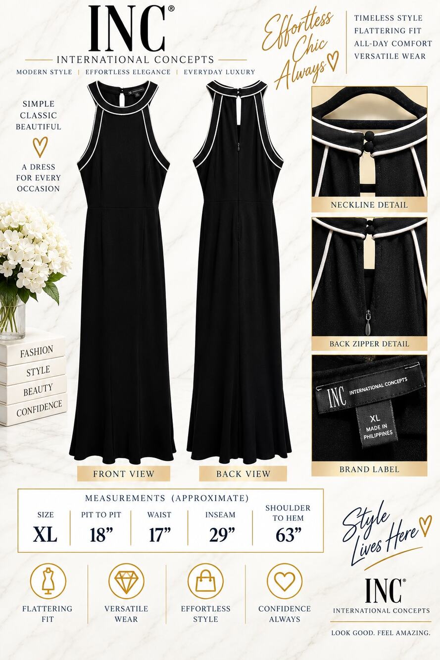 INC Black with White Piping Maxi Dress*XL*Fab
